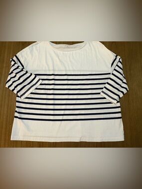 LANE BRYANT 22/24 ✨ plus size Striped Boxy Top - White with Navy Stripes EUC